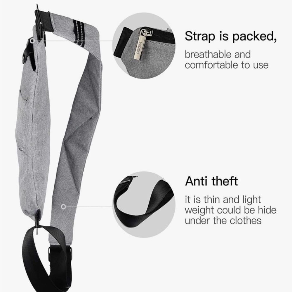 Broadream Gray Sling Bag Crossbody Chest Pack Minimalist - Picture 13 of 14